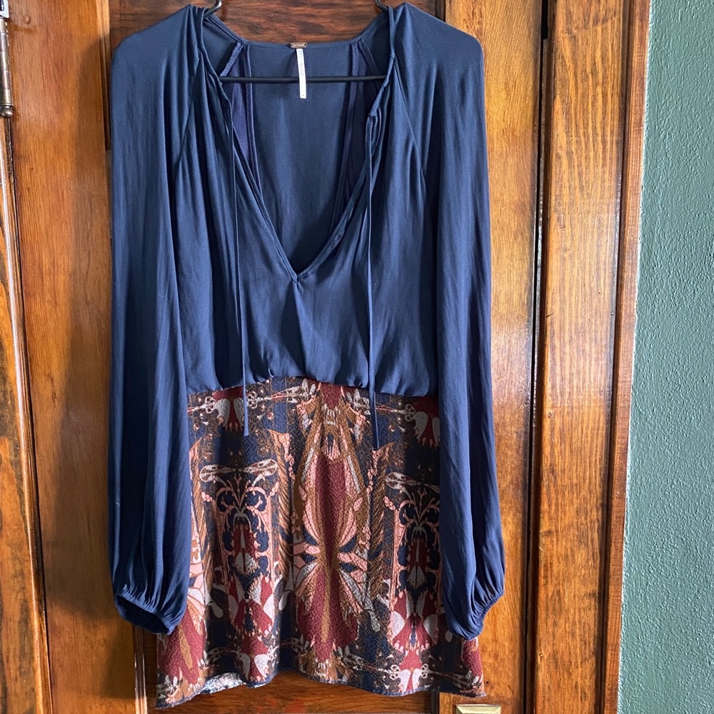 Free People Navy and Burgundy Dress